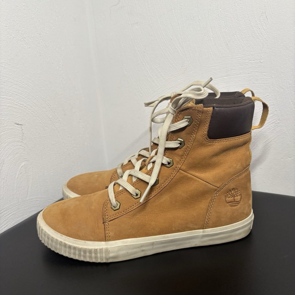 Timberland Skyla‎ Bay Lace Up Leather Sneaker Boots Cognac Tan Size 8.5 Shoes